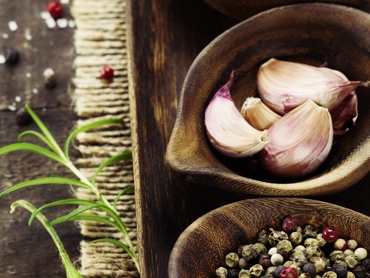 Fresh garlic, herbs, peppers, and spices prepared for House of Spice hospitality services